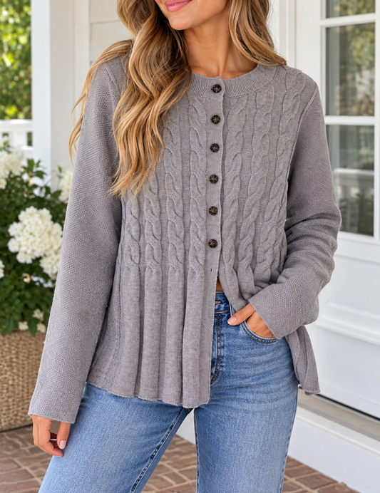 Gray Cable Knit Cardigan