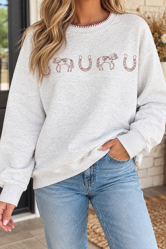 Grey Western Embroidered Sweatshirt