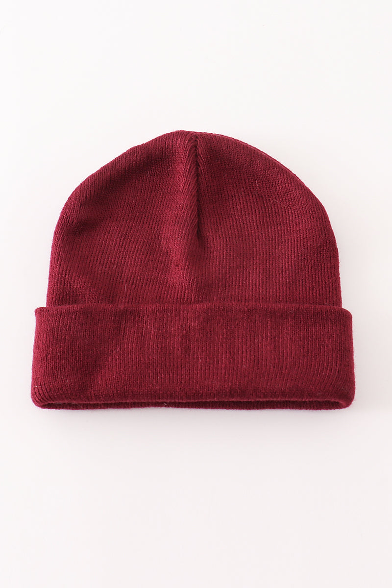 Burgundy ribbed basic knit beanie