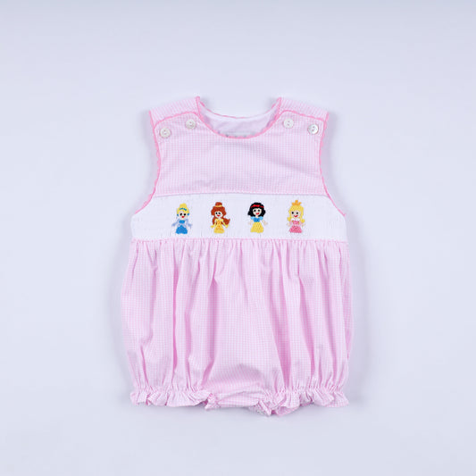 Pink princess hand smocked plaid bubble