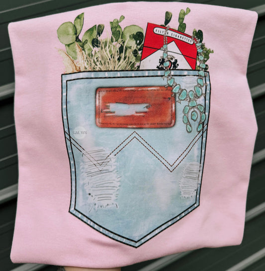 Jean pocket with patch tee or sweatshirt
