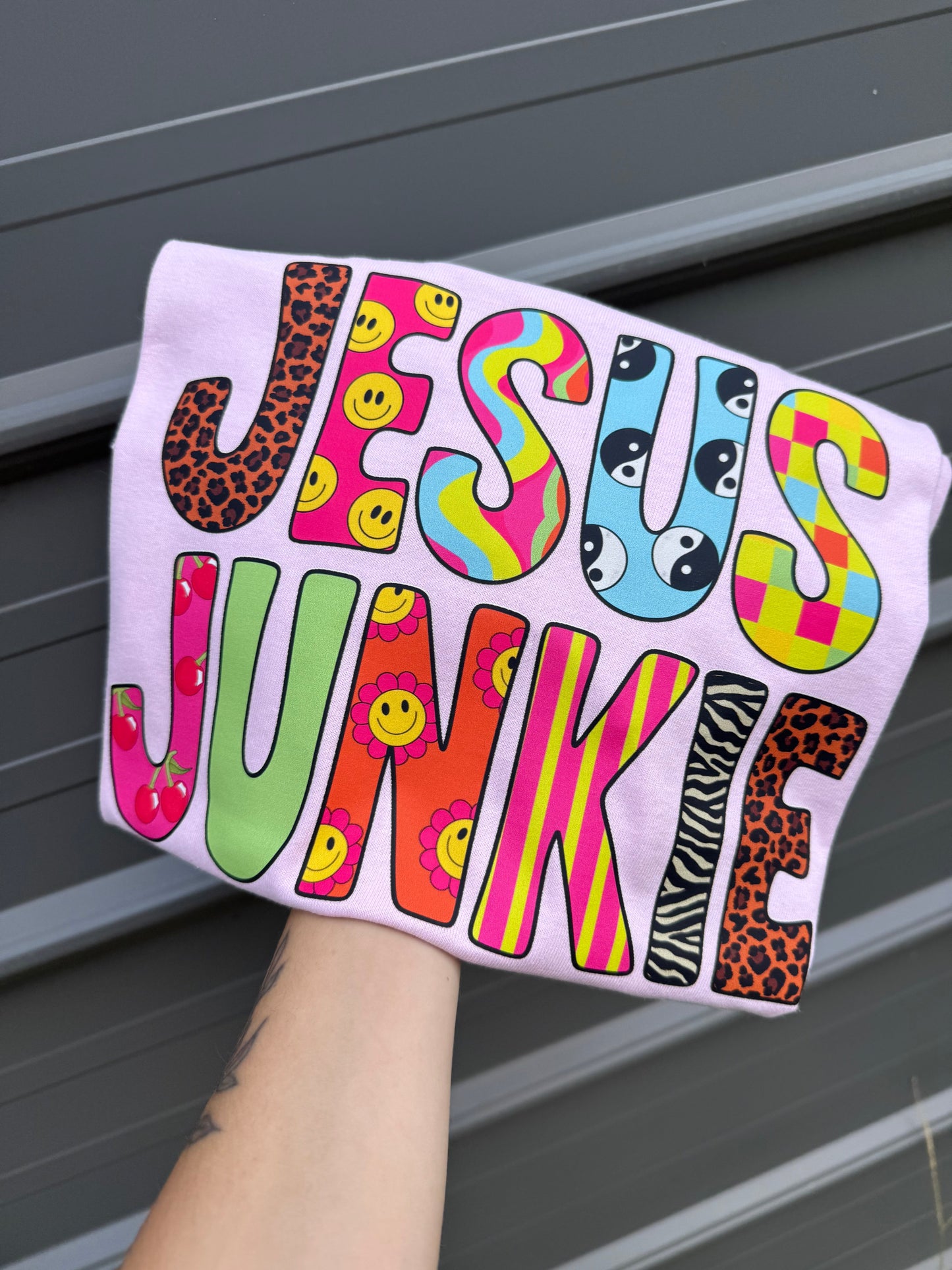 Jesus Junkie Graphic Tee | Colorful Christian Shirt | Retro Faith T-Shirt