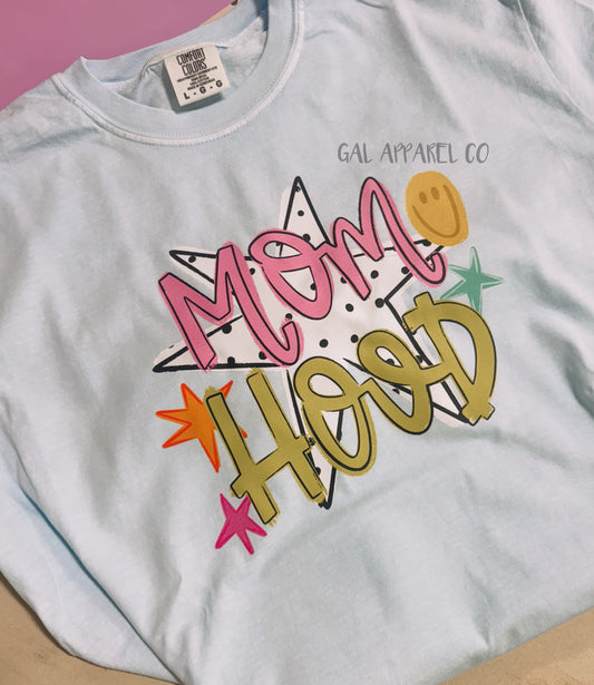 Mom Hood Graphic Tee | Trendy Mama Shirt | Cute Mom Life Tee | Retro Star Mom Shirt | Comfort Colors Graphic Tee