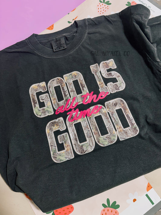 God Is Good All The Time Tee | Camo Graphic Shirt | Christian Country Tee | Western Faith Shirt | Comfort Colors Graphic Tee