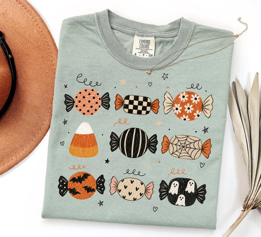 Halloween Candy Graphic Tee | Cute Spooky Season Shirt | Fall Comfort Colors T-Shirt