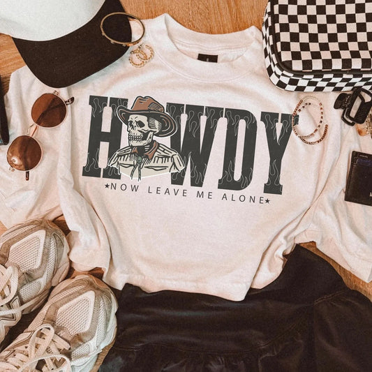Howdy Now Leave Me Alone Graphic Tee | Western Skeleton Shirt | Funny Cowgirl T-Shirt