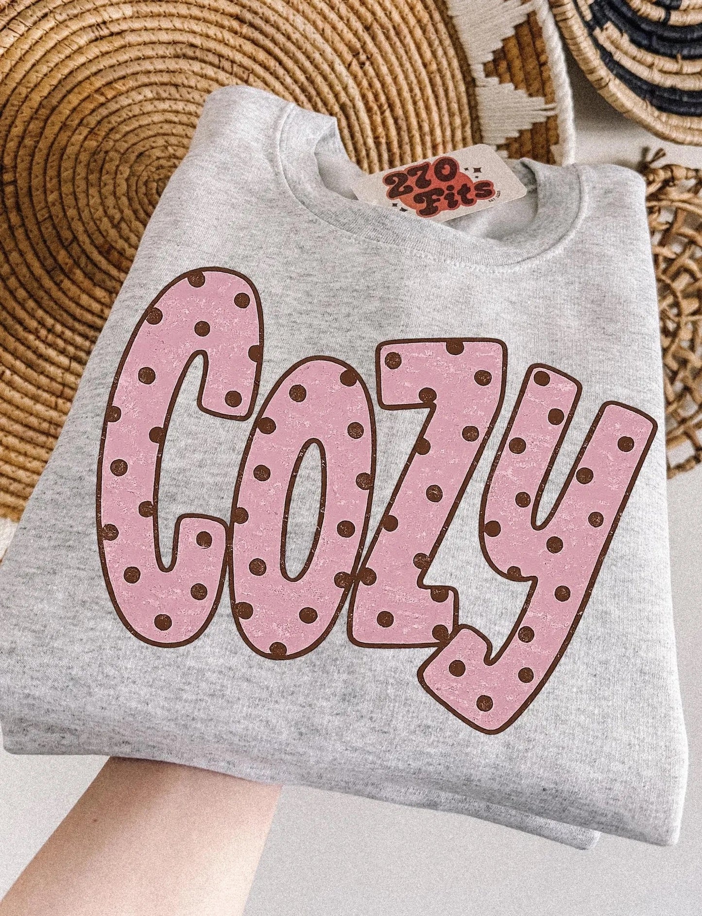 Cozy Pink Polka Dot Graphic Sweatshirt | Cute Cozy Crewneck | Trendy Fall Sweatshirt