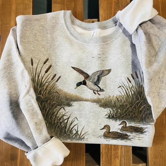 Mallard Duck Hunting Graphic Sweatshirt | Duck Hunter Crewneck | Outdoors Camo Shirt