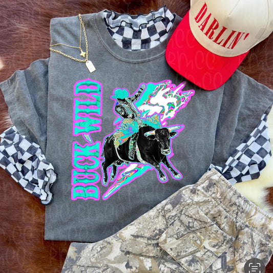 Buck Wild Bull Rider Graphic Tee | Western Rodeo Shirt | Cowgirl Graphic T-Shirt