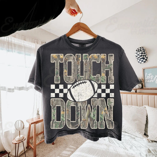Touchdown Camo Football Graphic Tee | Game Day Shirt | Football Mom Fall T-Shirt