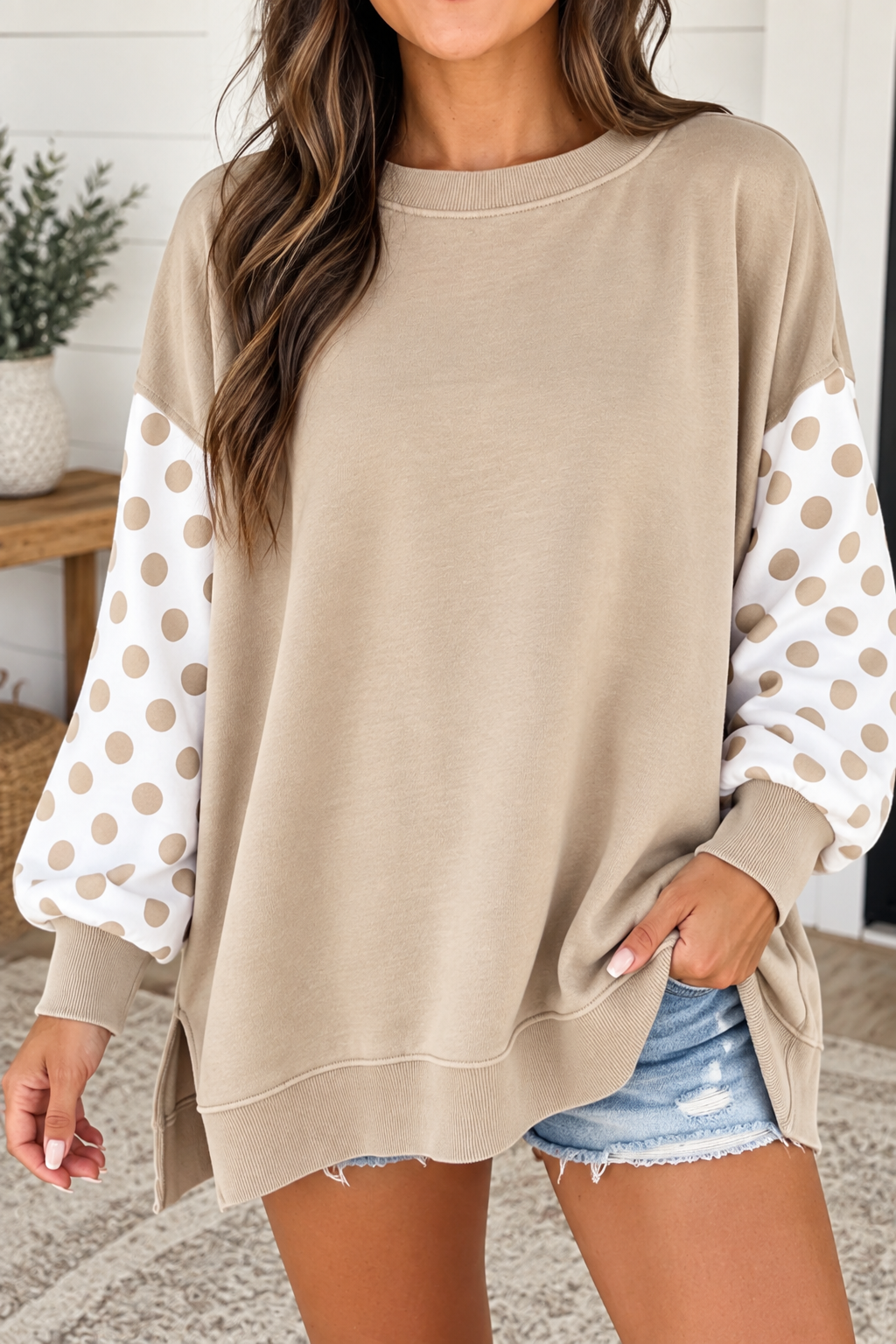 Khaki Polka Dot Pullover