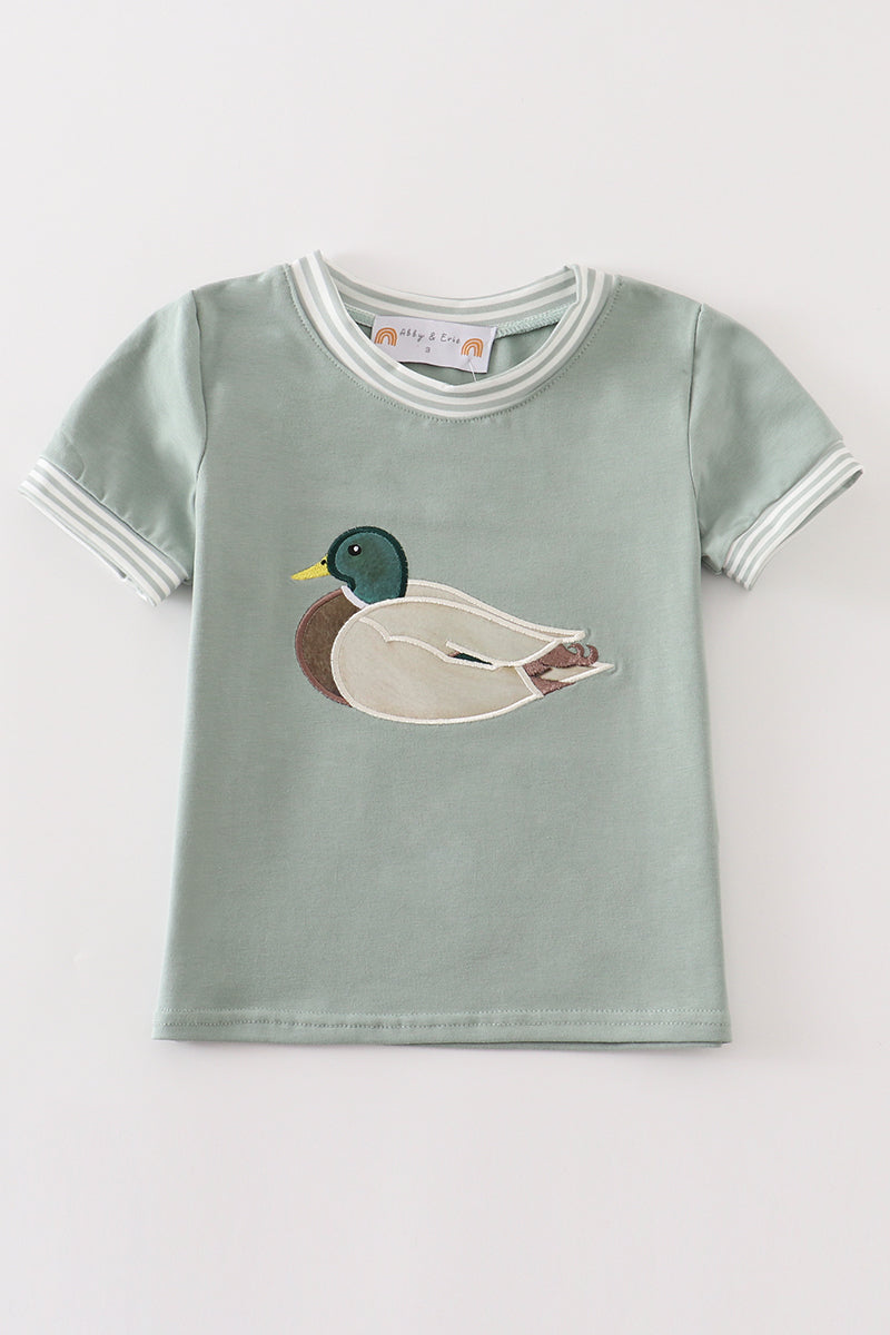 Green duck applique boy top