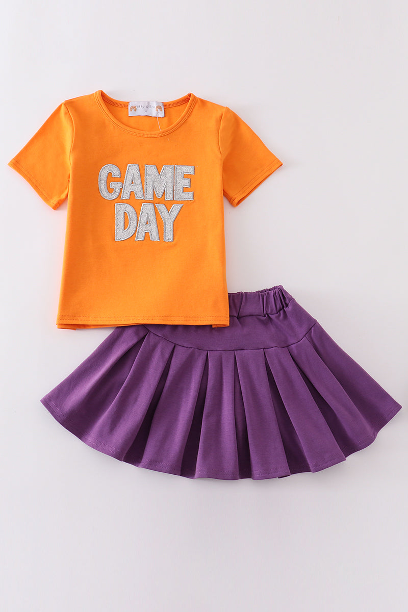 Orange clemson glitter applique skort set