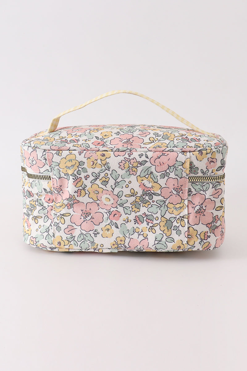 Yellow floral makeup bag