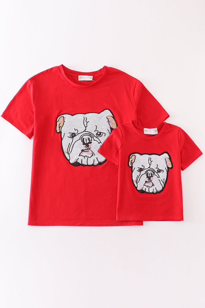 Red geogia bulldog sequin mom&me top