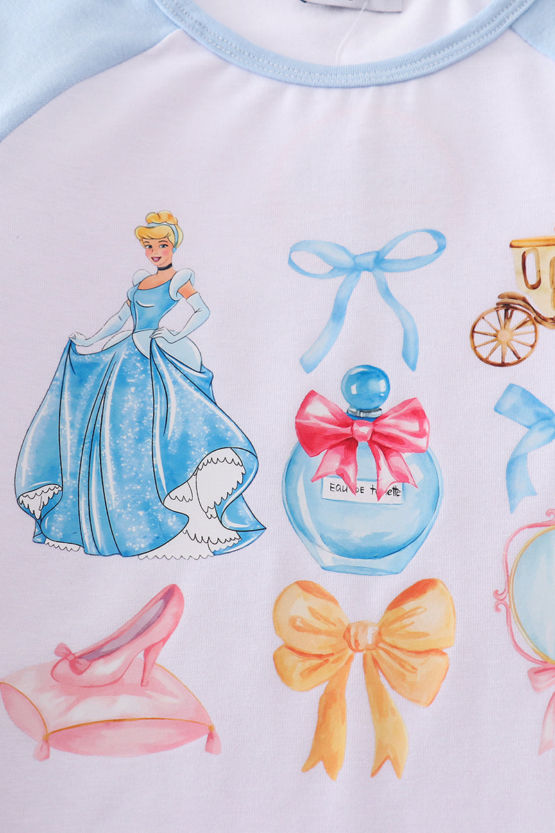 Blue princess bow print girl top