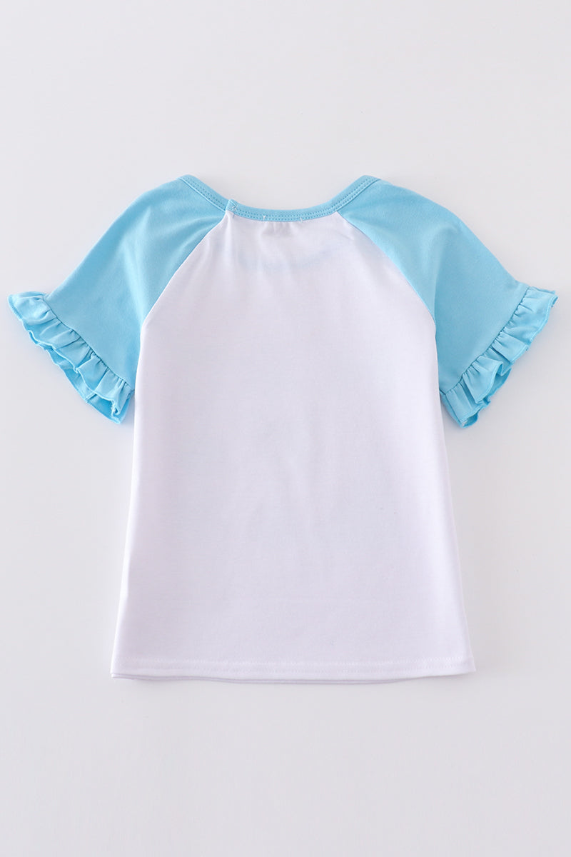 Sky princess bow print girl top