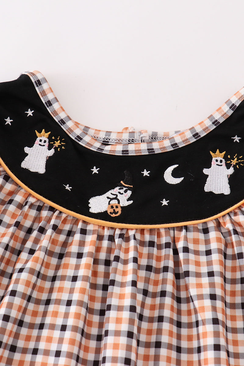 Halloween ghost embroidery plaid dress