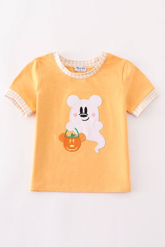 Orange halloween character ghost applique boy top