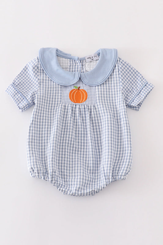 Blue gingham pumpkin embroidery boy bubble