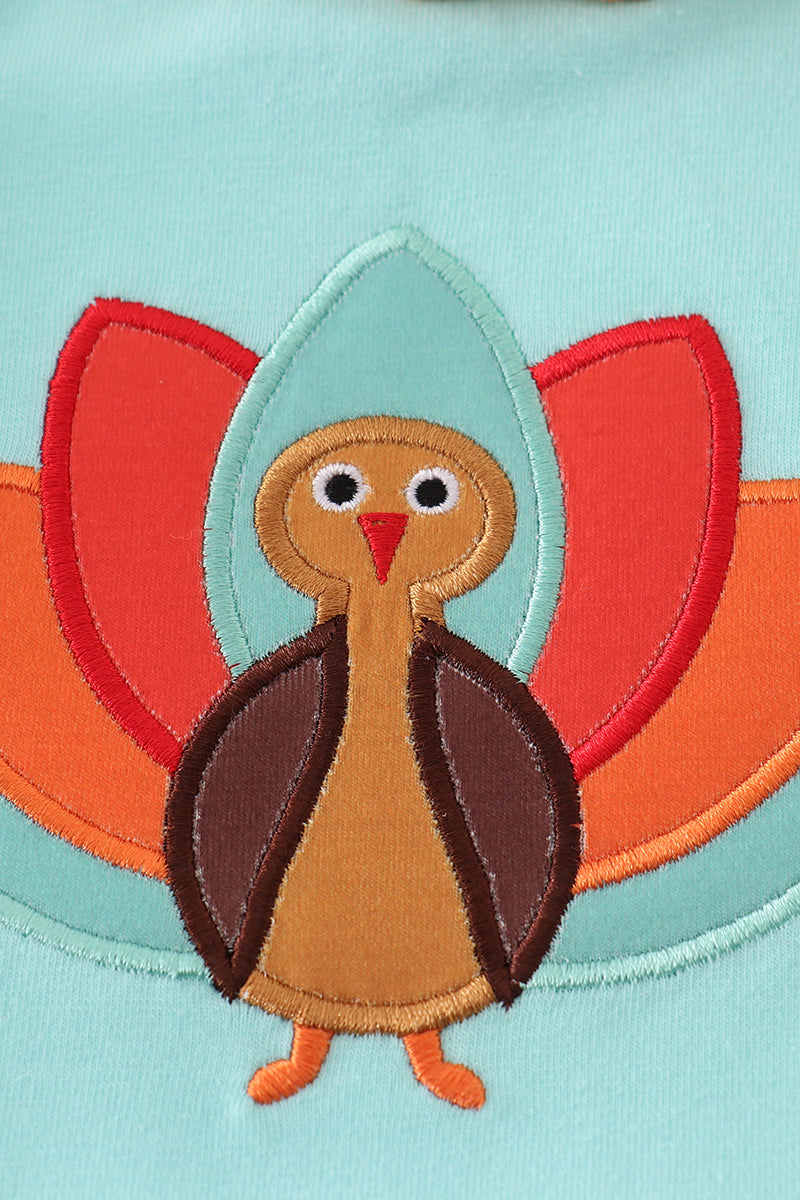 Green turkey applique girl romper