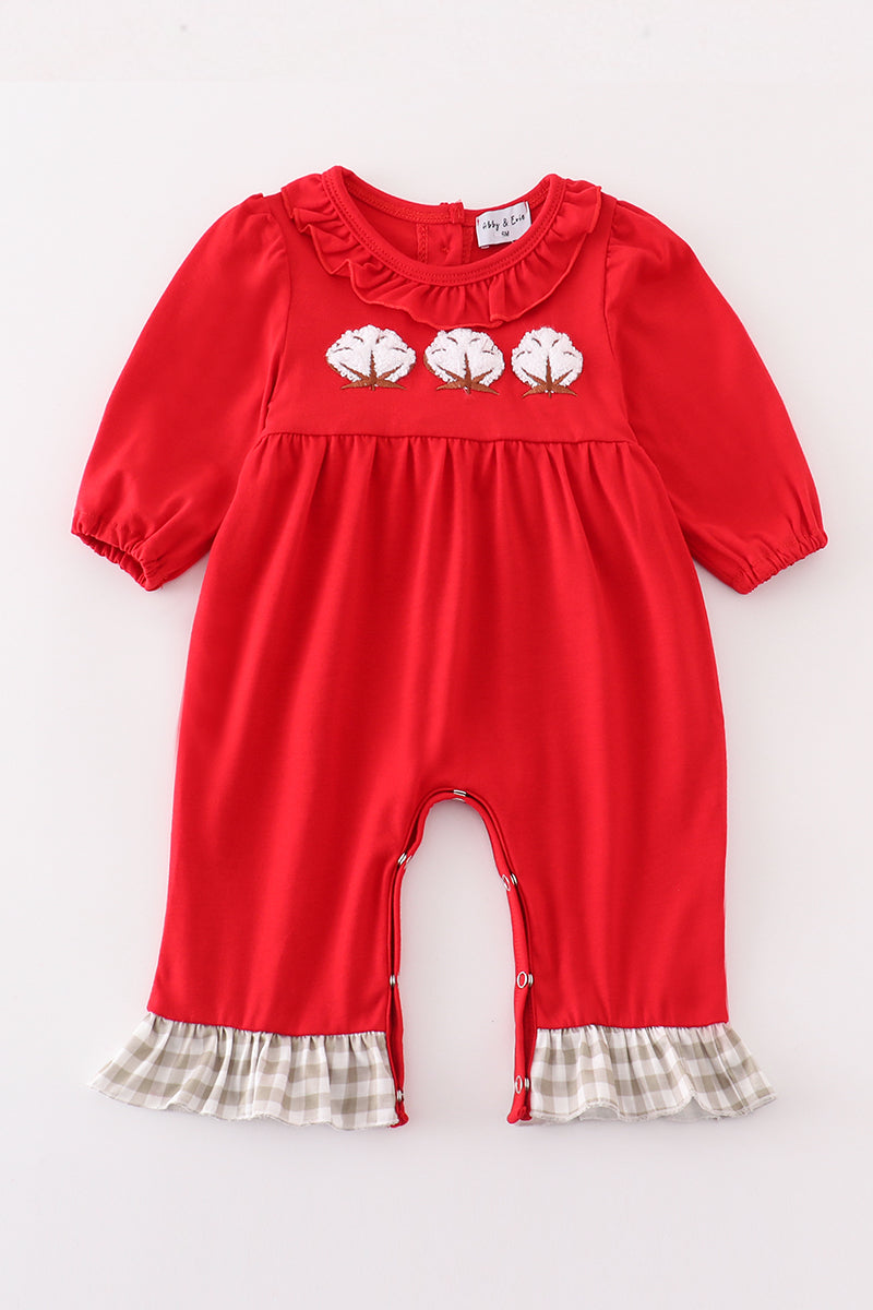 Maroon cotton french knot girl romper