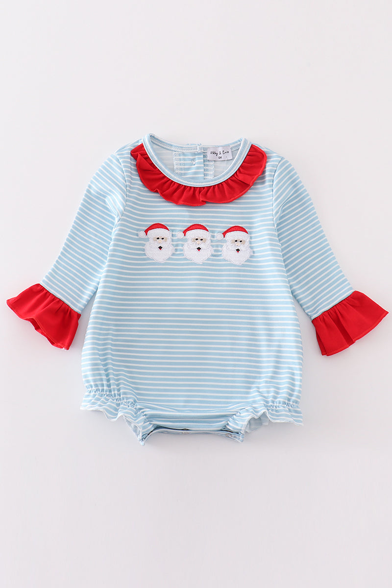 Blue stripe santa claus embroider girl bubble
