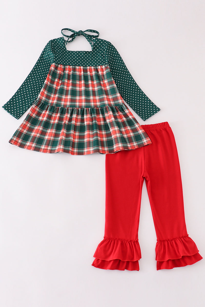 Forest merry christmas plaid girl set