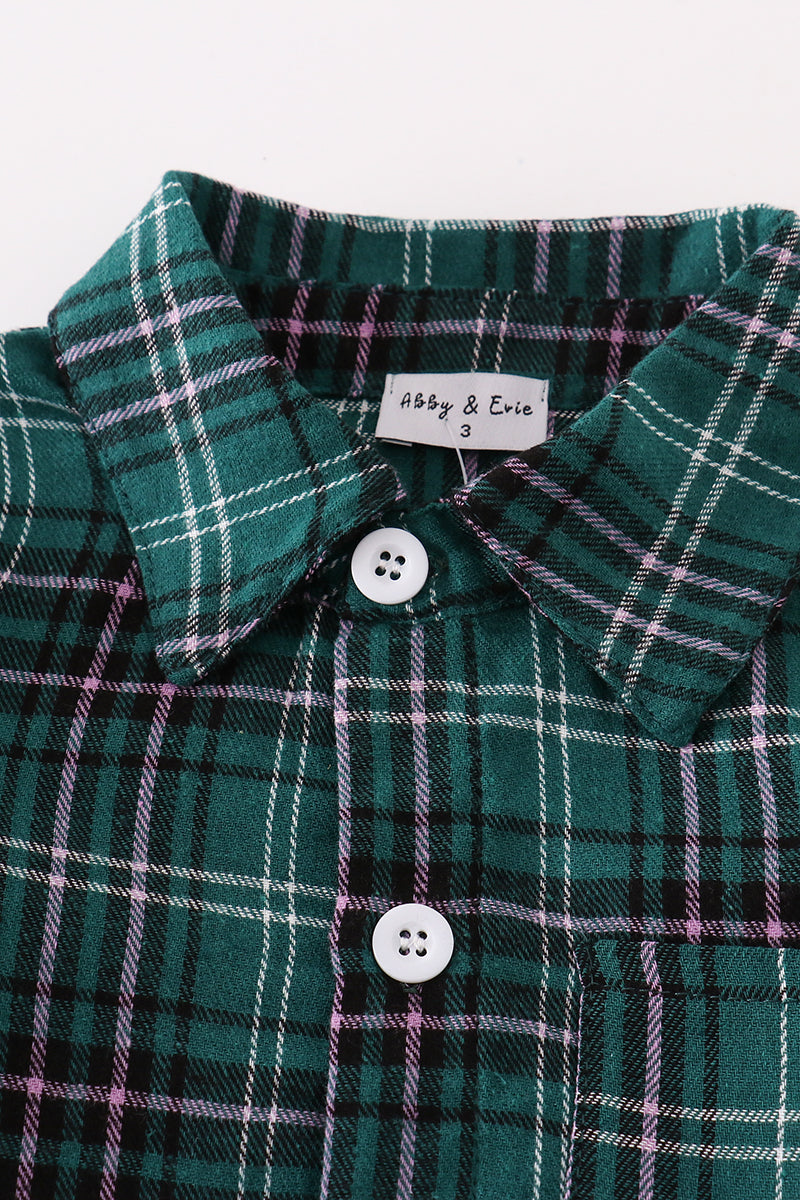 Green plaid boy button down shirt