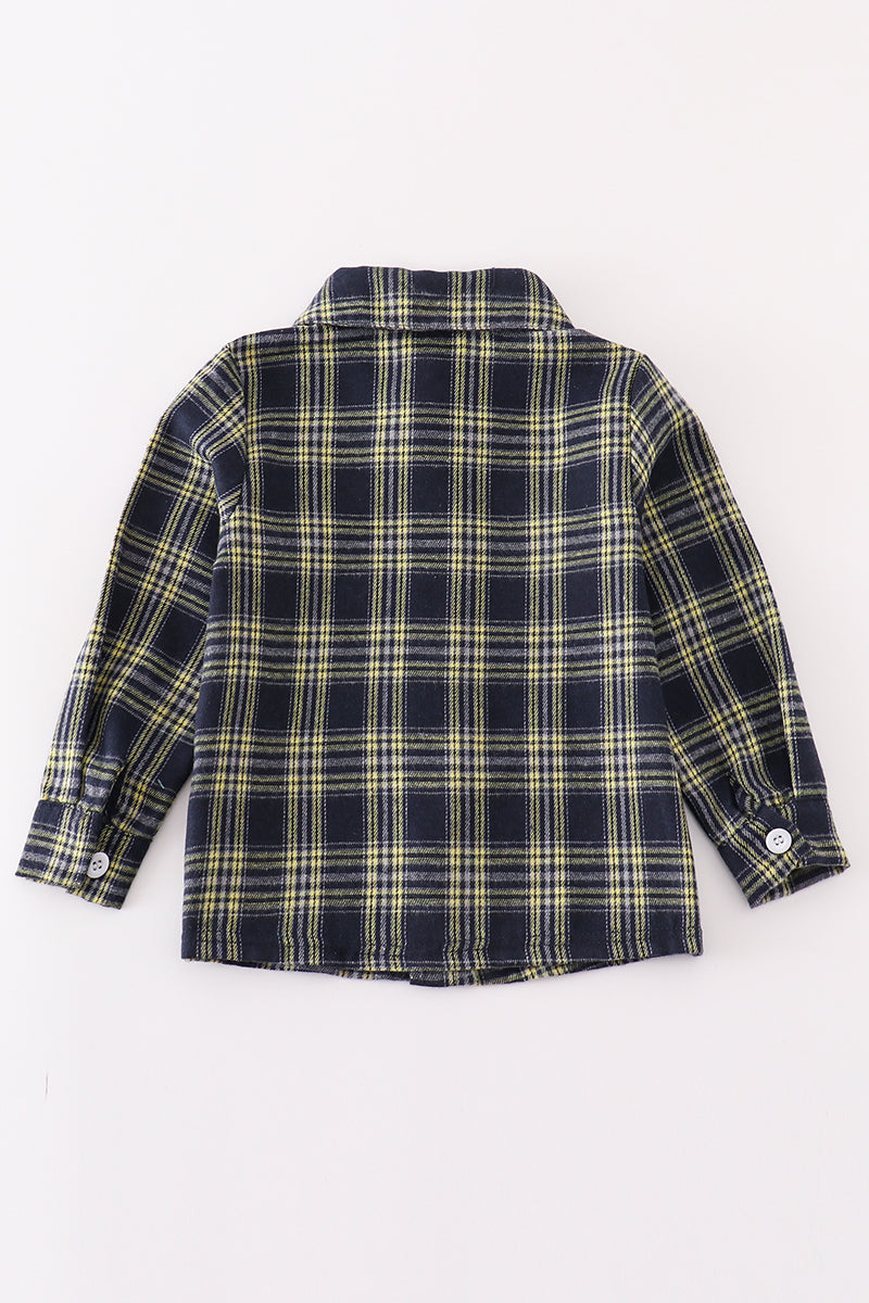 Navy plaid boy button down shirt