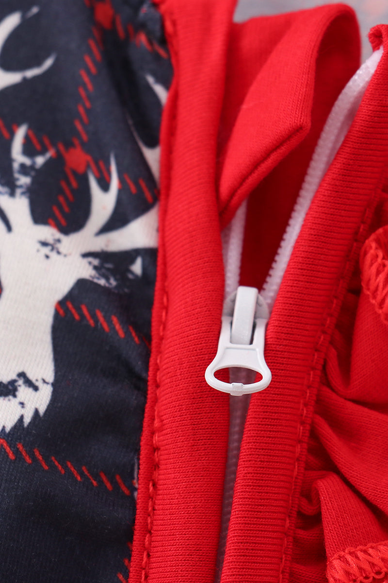 Navy deer print ruffle romper