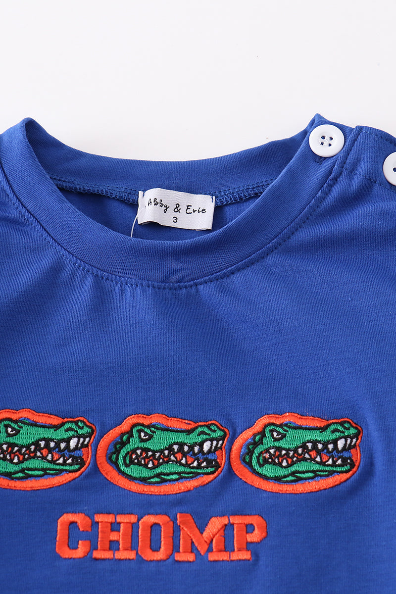 Blue chomp embroidery boy top