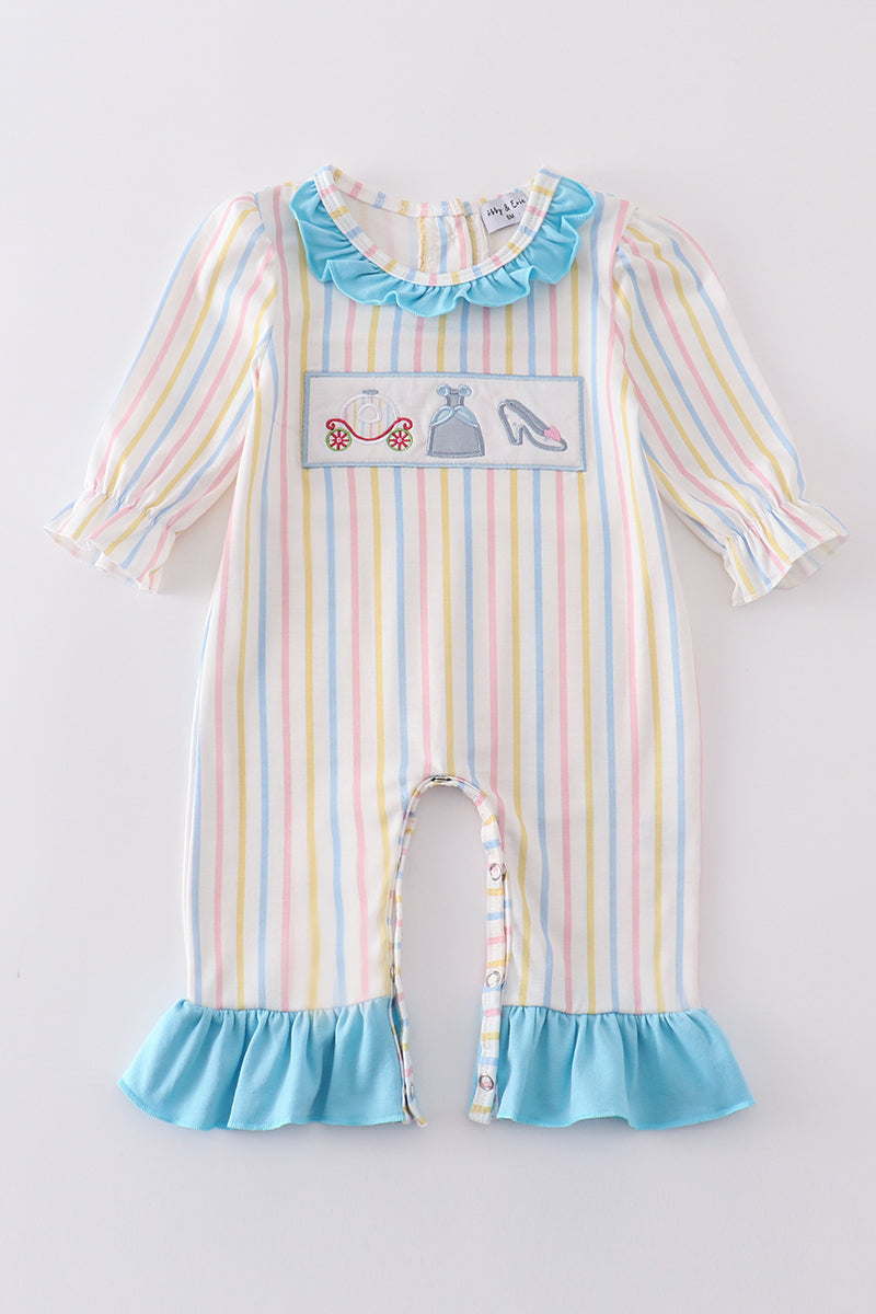 Stripe princess embroidery girl romper