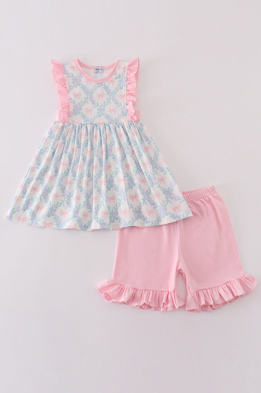 Pink bow print girl set