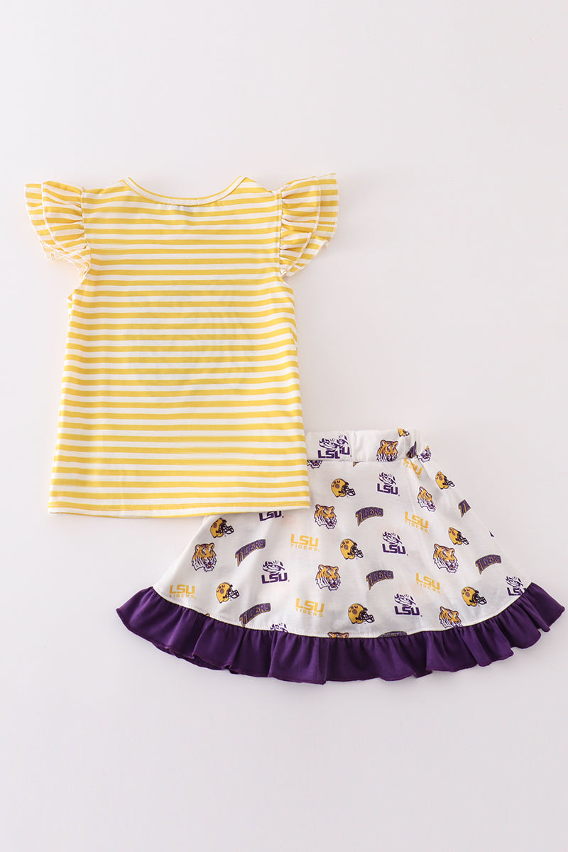 Yellow tiger applique LSU girl set