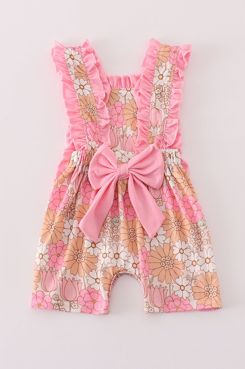 Retro Floral ruffle baby girl romper