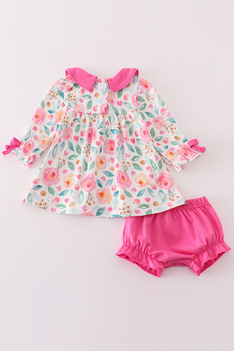 Pink floral girl bloomer set