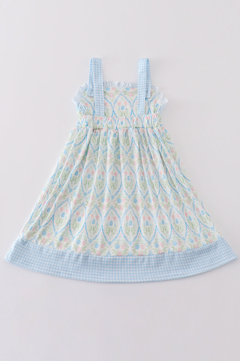 Blue delicate floral print girl dress