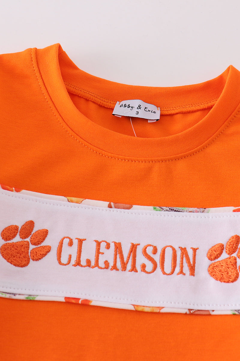 Orange clemson embroidery boy set