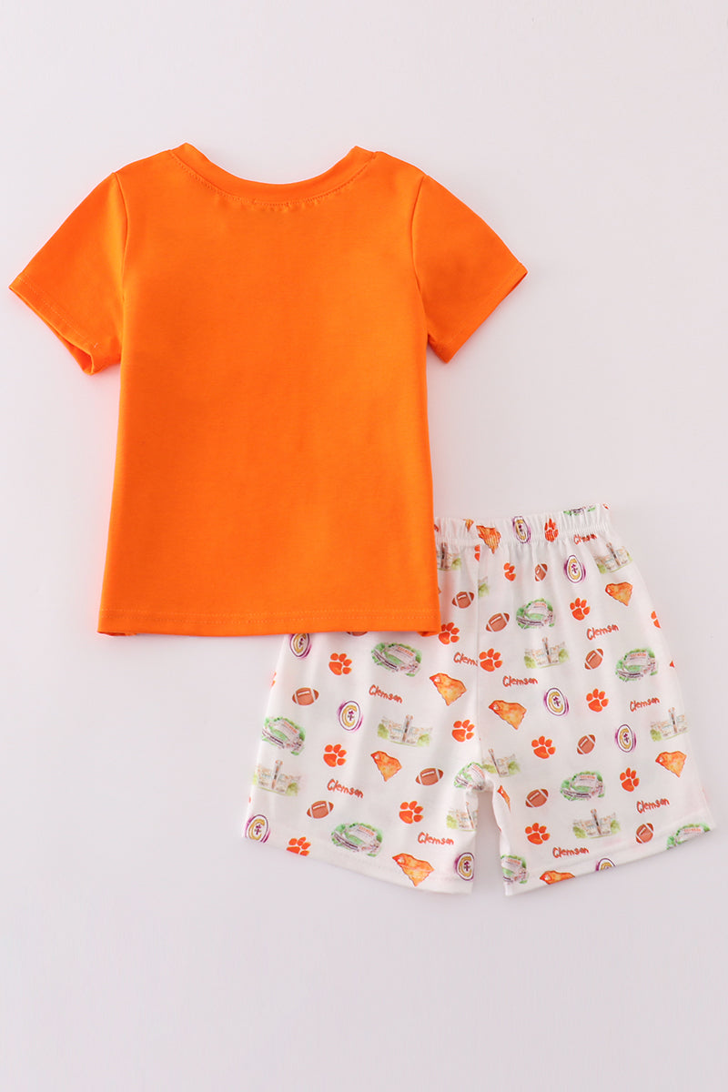 Orange clemson embroidery boy set