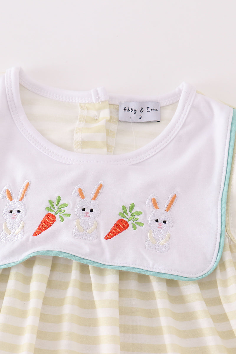 Easter stripe bunny embroidery girl dress