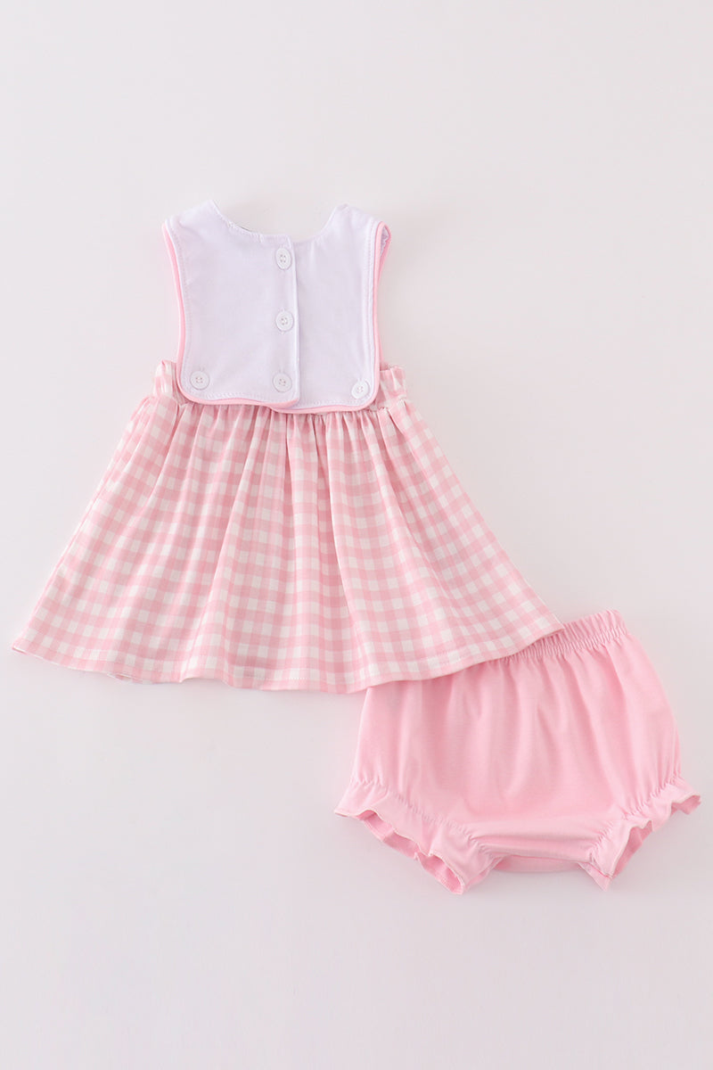 Pink farm embroidery girl bloomer set