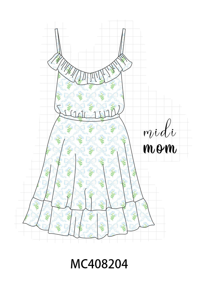 Green leaves bow print mom&me dress