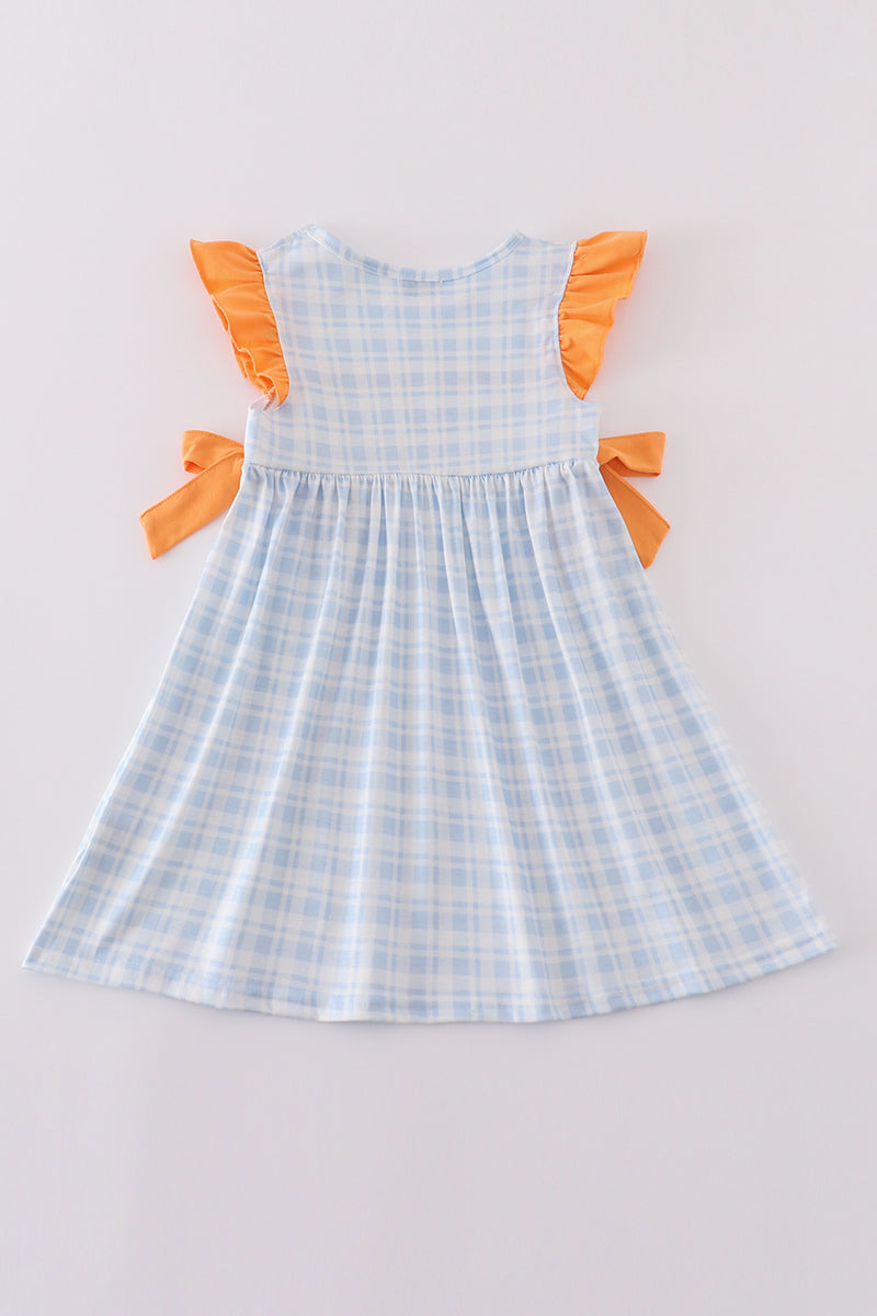 Farm embroidery girl plaid dress