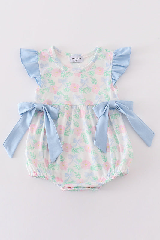 Blue floral bow print girl bubble