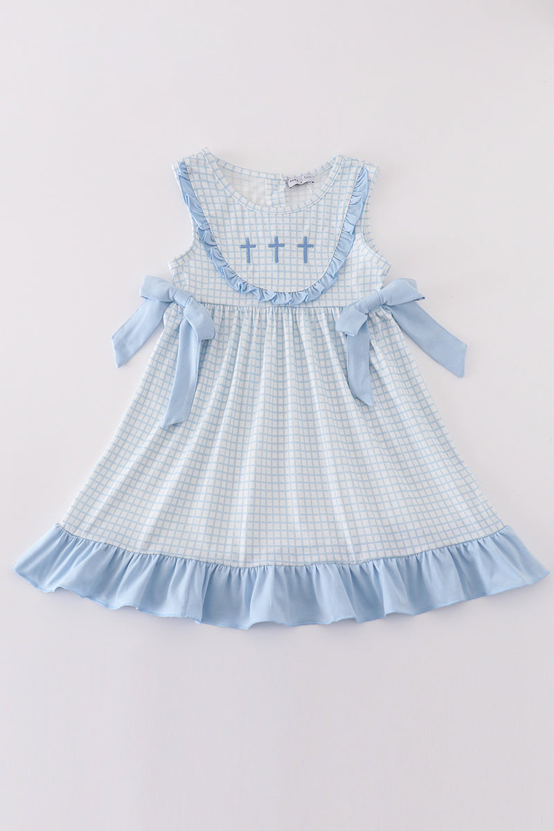 Blue easter cross embroidery girl dress