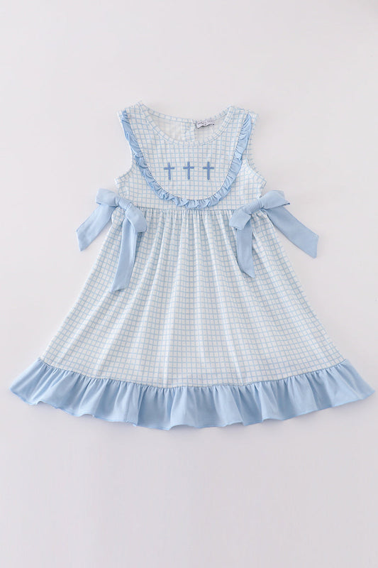 Blue easter cross embroidery girl dress