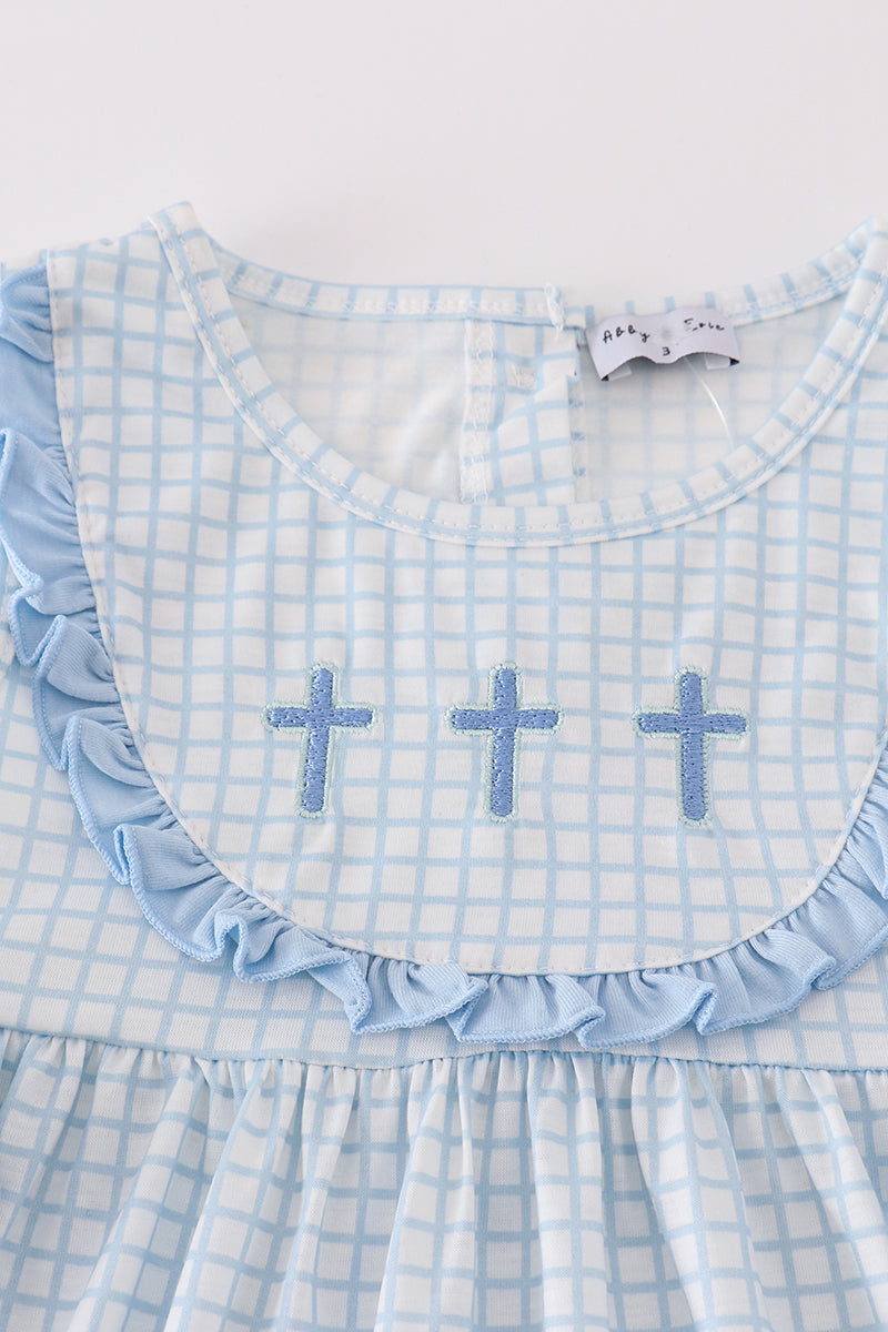 Blue easter cross embroidery girl dress