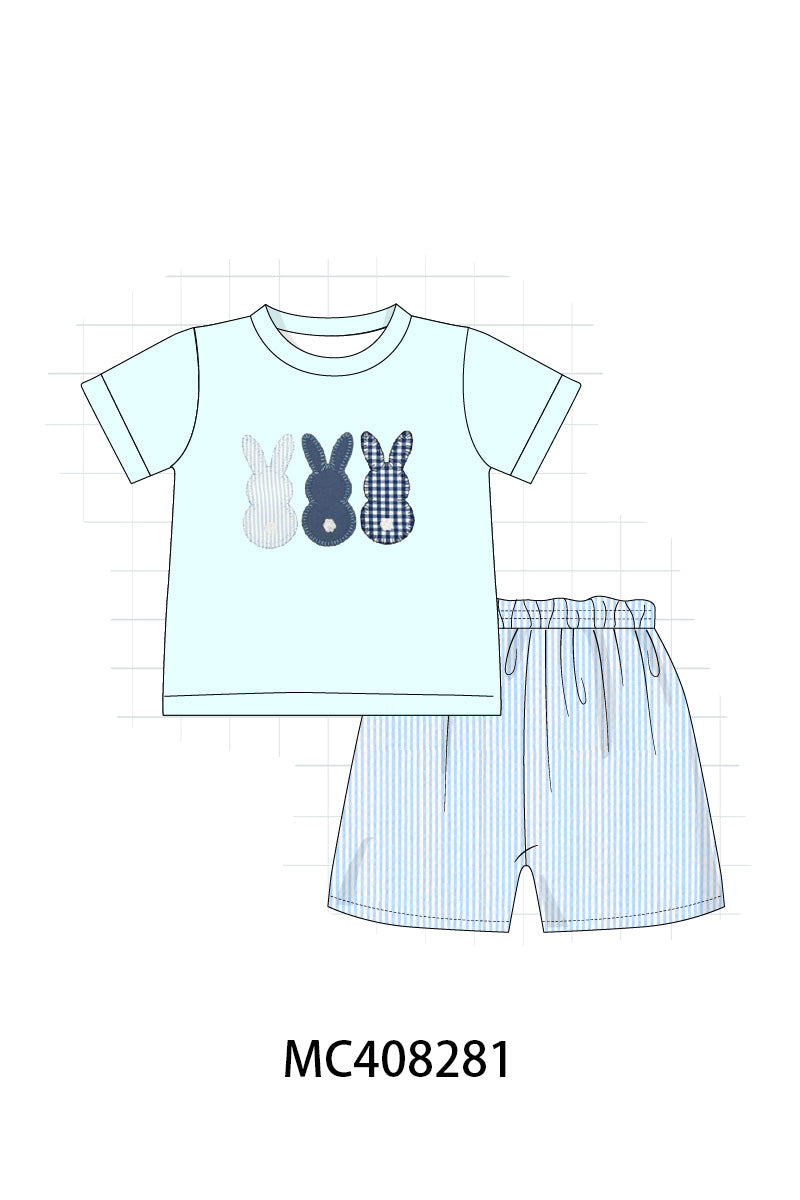 Blue easter bunny applique boy set