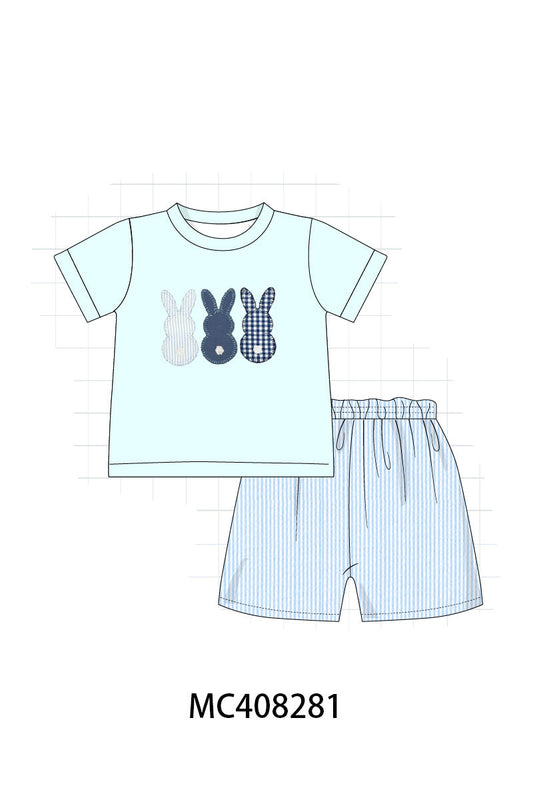 Blue easter bunny applique boy set